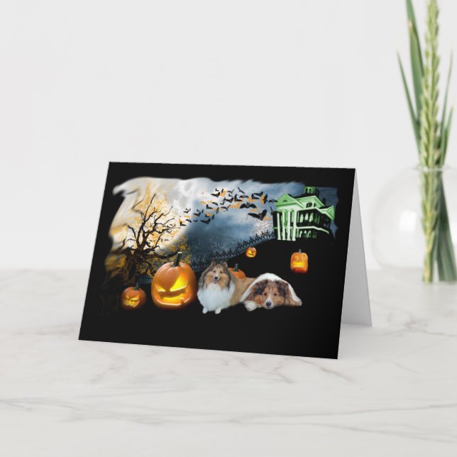 Sheltie Halloween Gruß-Karte Karte (Vorderseite)