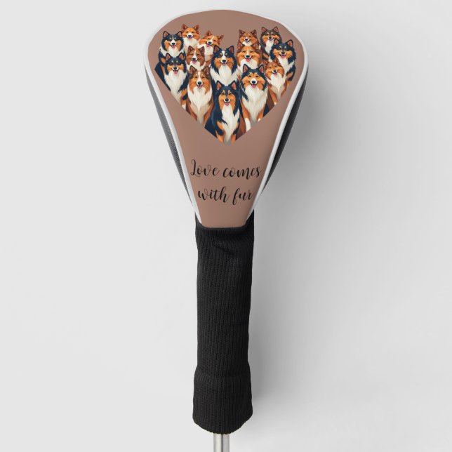 Sheltie Heart Illustration Niedlich Shetland Sheep Golf Headcover (Vorderseite)