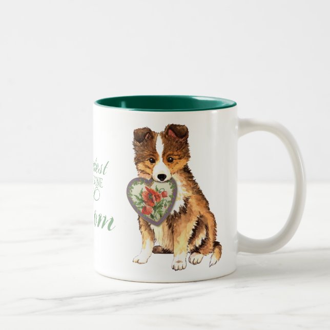 Sheltie Heart Mama Zweifarbige Tasse (Rechts)