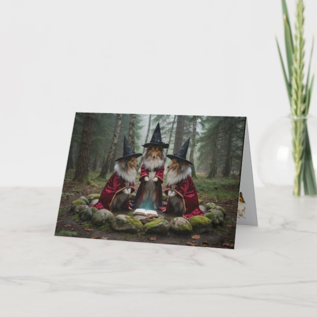 Sheltie Hexe Halloween Karte (Vorderseite)