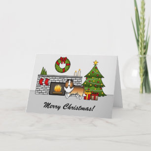 Sheltie Hund in einem Weihnachtszimmer & Text Karte