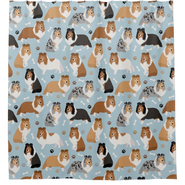 Sheltie Hunde Knochen und Paare Duschvorhang (Vorderseite)