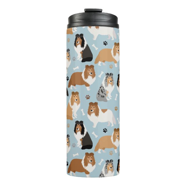 Sheltie Hunde Knochen und Paare Thermosbecher (Vorderseite)