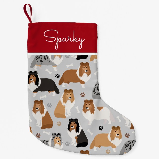 Sheltie Knochen und Paws Kleiner Weihnachtsmann St Weihnachtsstrumpf (Vorderseite)