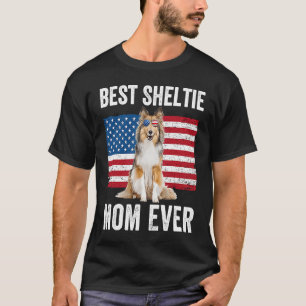 Sheltie Mama American Flag Dog Owner Shetland Shee T-Shirt