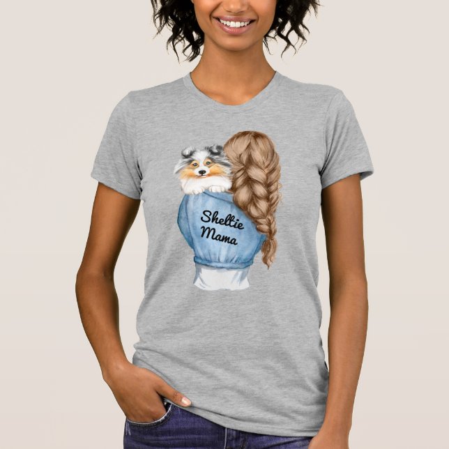 Sheltie Mama Brown Hair w Merle Shetland Sheepdog T-Shirt (Vorderseite)