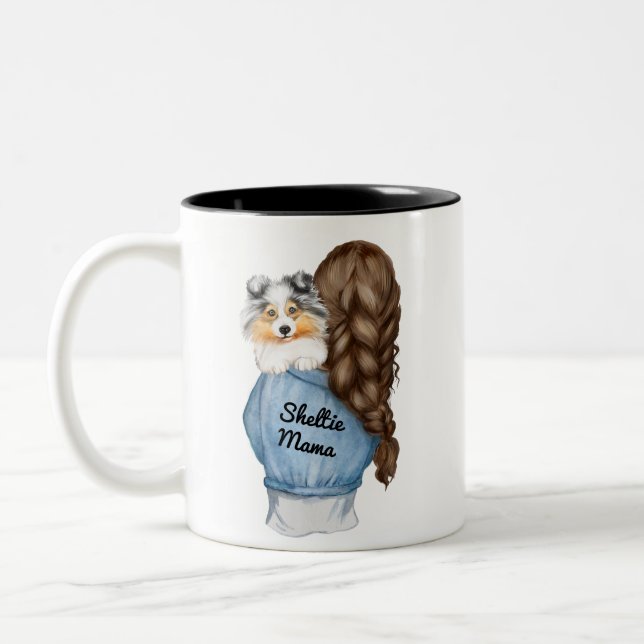 Sheltie Mama Brünett w Merle Shetland Sheepdog Zweifarbige Tasse (Links)