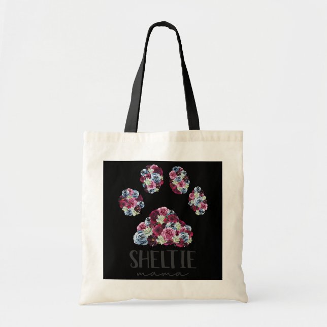 Sheltie Mama Floral Paw Shetland Sheepdog Mama Tragetasche (Vorne)