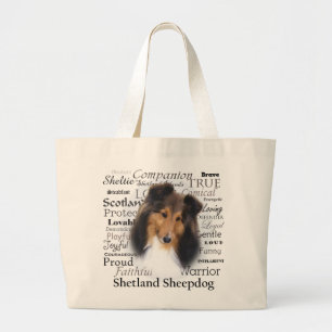 Sheltie-Merkmale-Tragetasche Jumbo Stoffbeutel