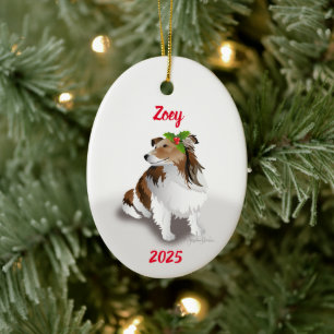 Sheltie mit Holly-Ornament Keramik Ornament