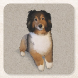 Sheltie Mix Hundportrait Rechteckiger Pappuntersetzer