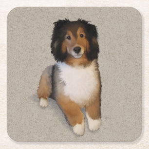 Sheltie Mix Hundportrait Rechteckiger Pappuntersetzer