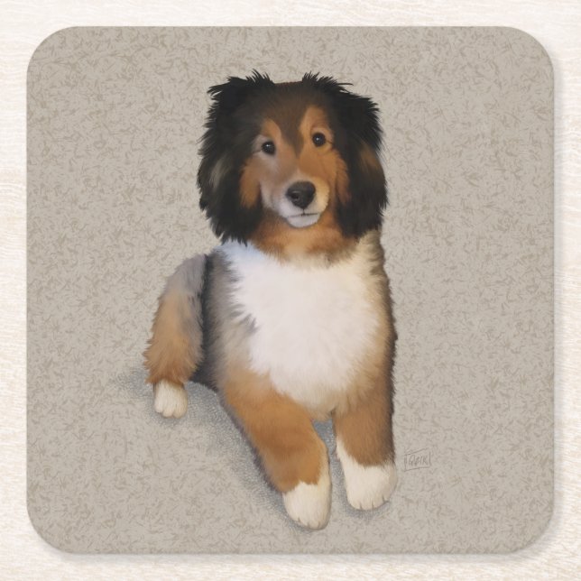 Sheltie Mix Hundportrait Rechteckiger Pappuntersetzer (Vorderseite)