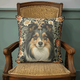 Sheltie oder Collie Hund im Stil von William Morri Kissen
