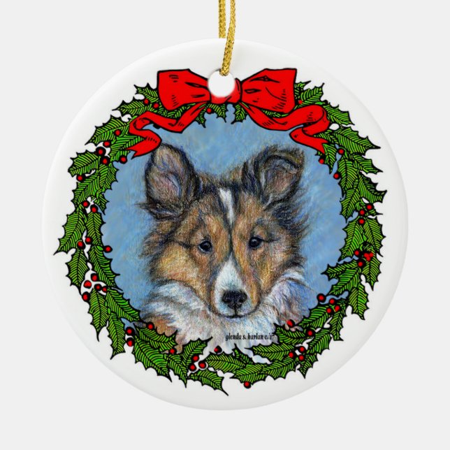 Sheltie Pup Art von Glenda S. Harlan Keramik Ornament (Vorne)