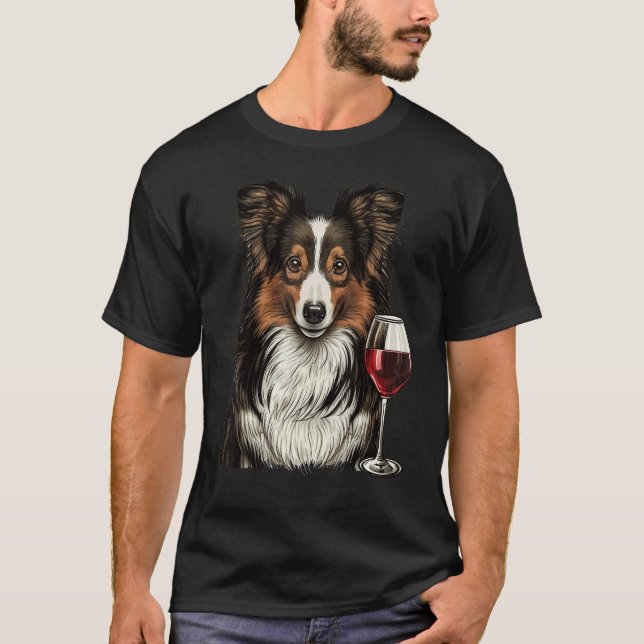Sheltie Red Wine drinking Shetland Sheepdog T-Shirt (Vorderseite)