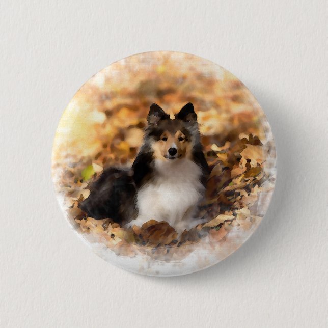 Sheltie Shetland Sheepdog Art Malerei Button (Vorderseite)