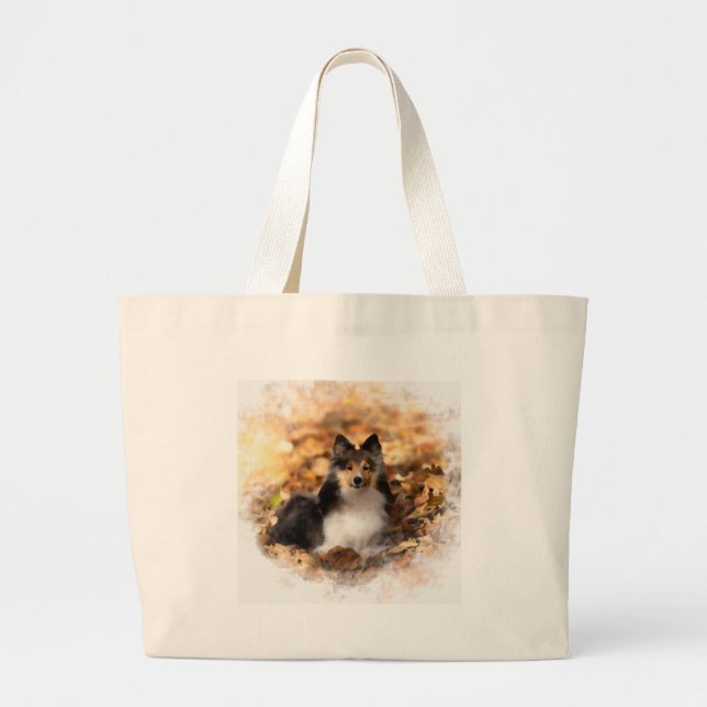 Sheltie Shetland Sheepdog Art Malerei Jumbo Stoffbeutel (Vorne)