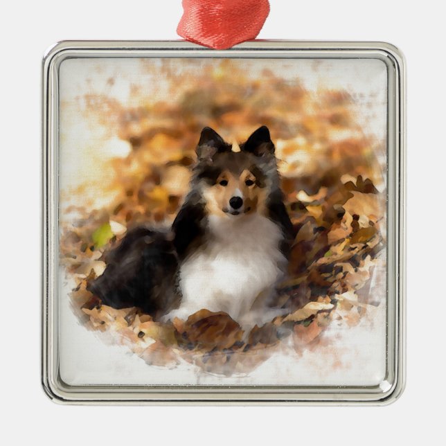 Sheltie Shetland Sheepdog Art Malerei Ornament Aus Metall (Vorne)
