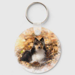 Sheltie Shetland Sheepdog Art Malerei Schlüsselanhänger