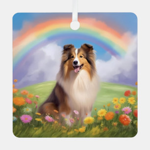 Sheltie Shetland Sheepdog Custom Dog Rainbow Ornament Aus Metall