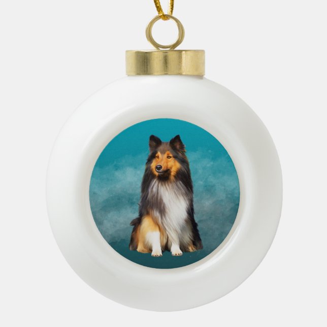 Sheltie Shetland Sheepdog Keramik Kugel-Ornament (Vorderseite)