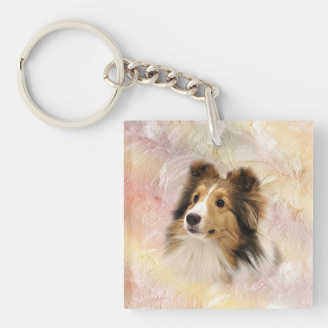 Sheltie stellen gegenüber schlüsselanhänger (Vorderseite)
