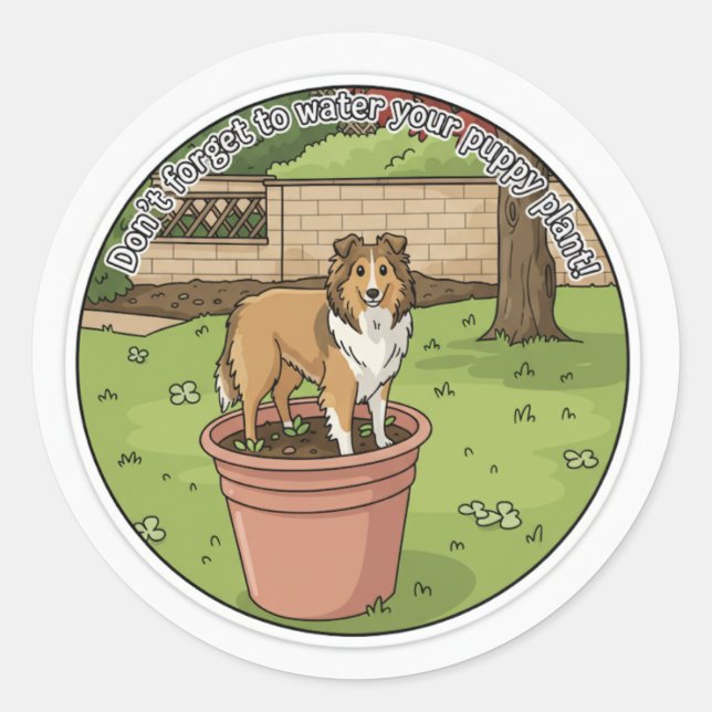 Sheltie-Topfpflanze Runder Aufkleber (Vorderseite)