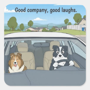Sheltie- und Border Collie-Rodtrip Quadratischer Aufkleber