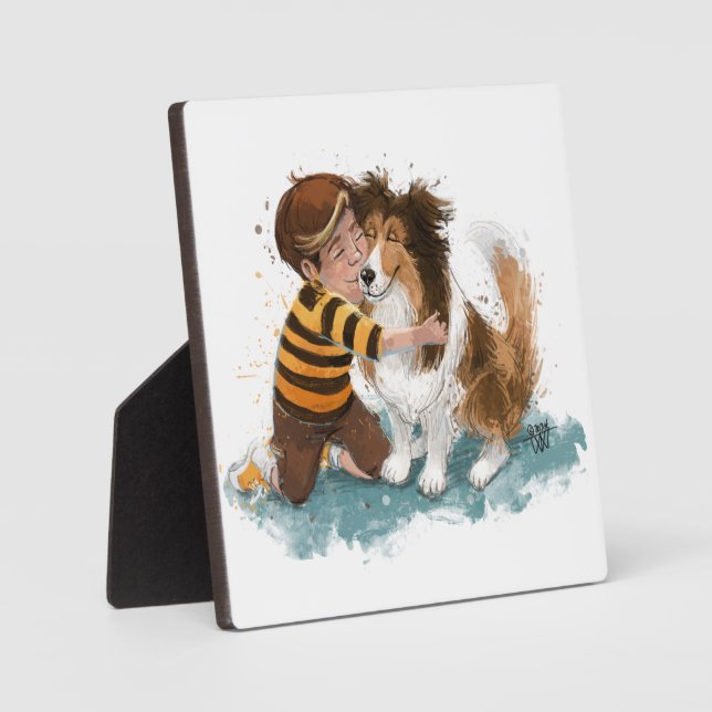Sheltie und Boy Hug Fotoplatte (Vorderseite)