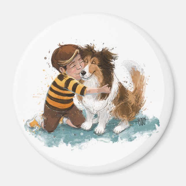 Sheltie und Boy Hug Magnet (Vorne)