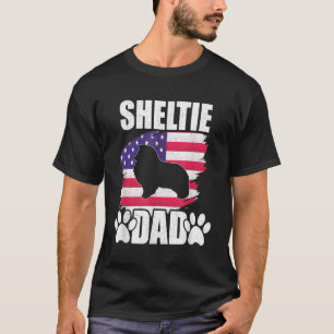 Sheltie Vater Dog Lover US Flag T-Shirt