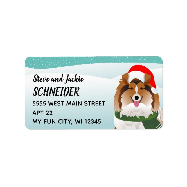 Sheltie Weihnachtsmannmütze Holiday Address Label Adressaufkleber (Vorne)