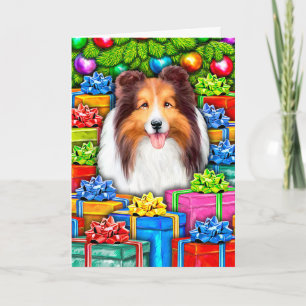 Sheltie Weihnachtsoffene Geschenke Feiertagskarte
