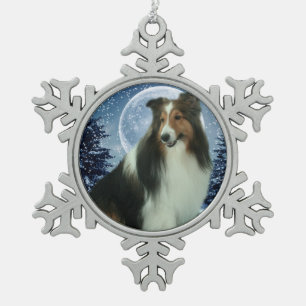 Sheltie Weihnachtsschmuck Schneeflocken Zinn-Ornament