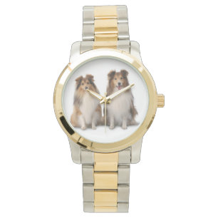 Sheltie Zwei-Ton Uhr-, Gold-und Silber-Ton Armbanduhr