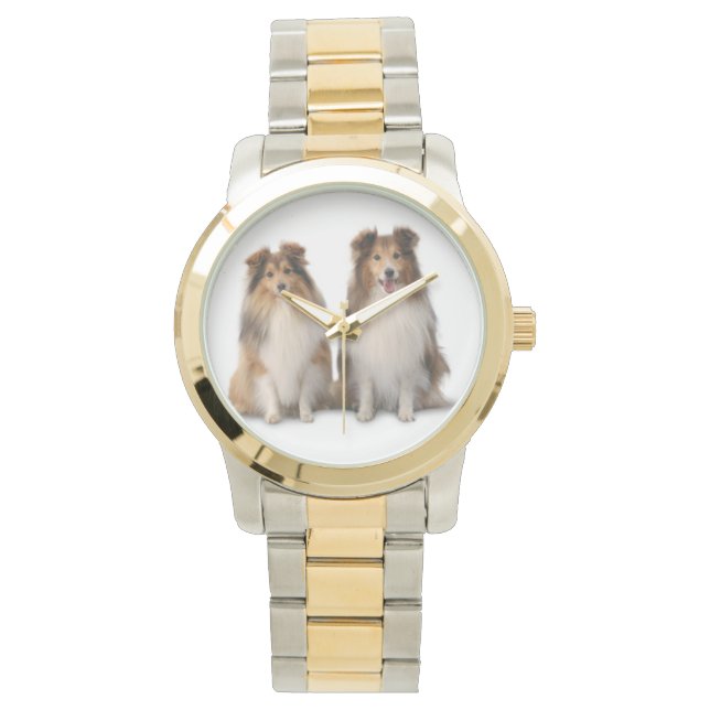 Sheltie Zwei-Tone-Uhr, Gold und Silber-Ton Armbanduhr (Vorderseite)