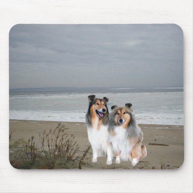 Shelties auf dem Strand Mousepad (Vorne)