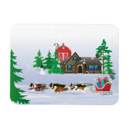 Shelties Pulling Sleigh Christmas Flexible Magnet