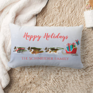 Shelties Pulling Sleigh, Snowing Holiday Weihnacht Lendenkissen