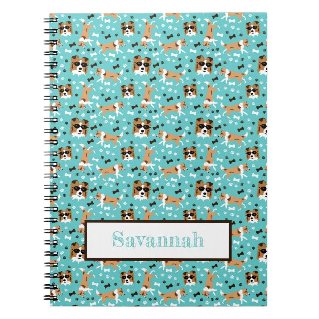 Shelties Shetland Sheepdog Pattern Aqua Notebook Notizblock (Vorderseite)
