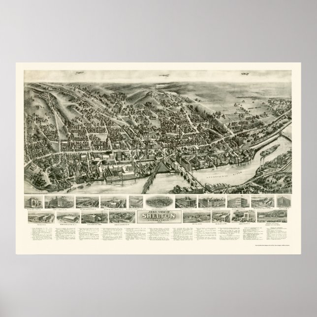 Shelton, CT Panoramic Map - 1919 Poster (Vorne)