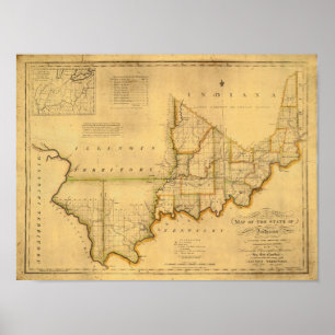 Shelton und Kensetts Karte des Staat von Indiana Poster