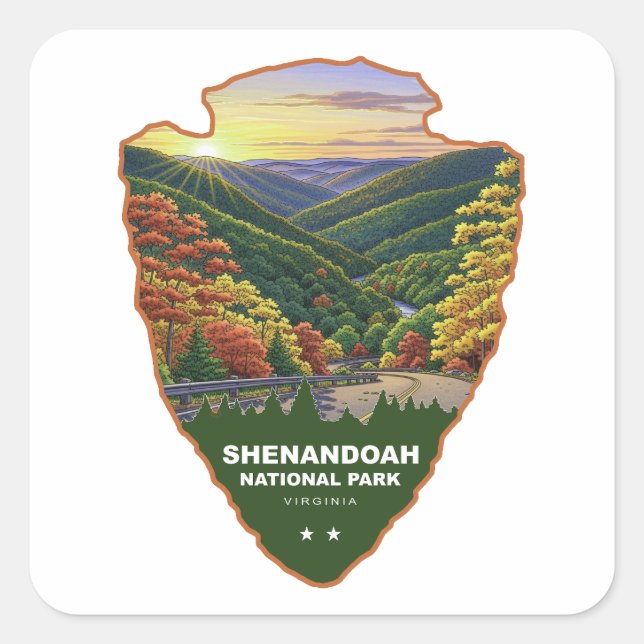 Shenandoah National Park Arrowhead Quadratischer Aufkleber (Vorderseite)