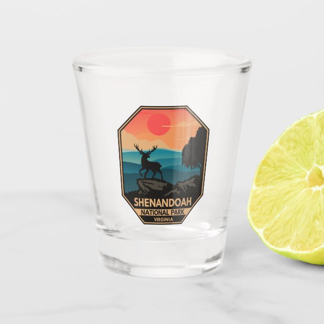 Shenandoah Nationalpark Hirsch Minimal Retro Emble Schnapsglas (Vorderseite)