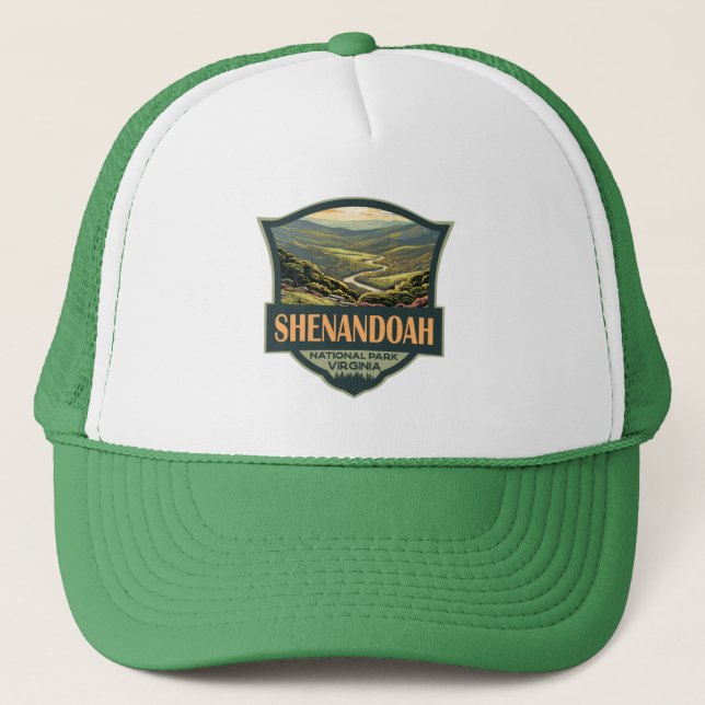 Shenandoah Nationalpark Illustration Reisen Retro Truckerkappe (Vorderseite)