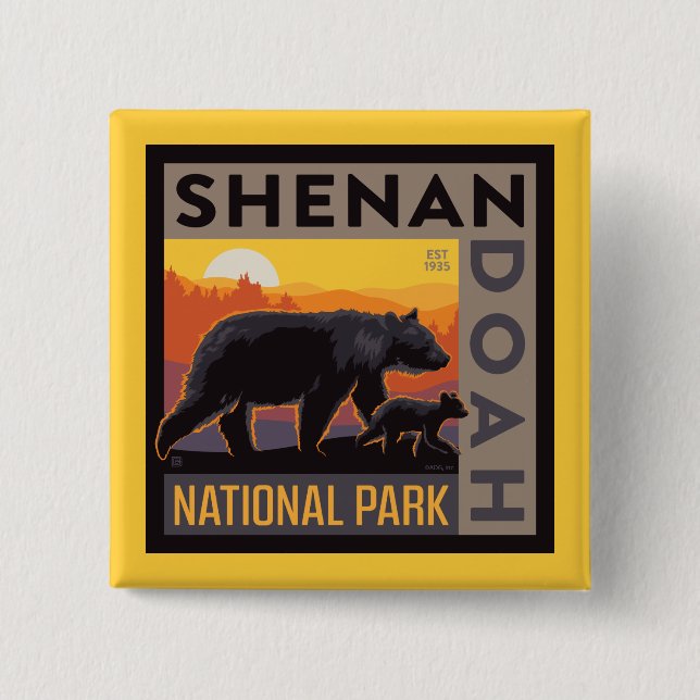 Shenandoah-Nationalpark | Mama Bear & Cubs Button (Vorderseite)