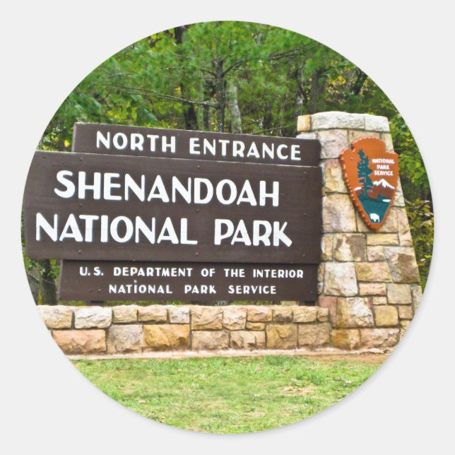 Shenandoah Nationalpark Nordeingang Zeichen Runder Aufkleber (Vorderseite)