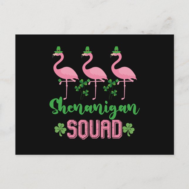 Shenanigan Squad Flamingo Leprechaun St Patrick s Postkarte (Vorderseite)