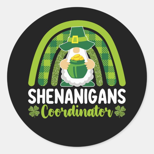 Shenanigans-Koordinator Gnomes St Patrick's Day Runder Aufkleber (Vorderseite)